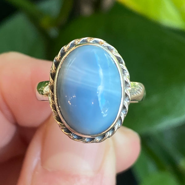 Blue Owyhee Opal Ring, Size 7, Sterling Silver