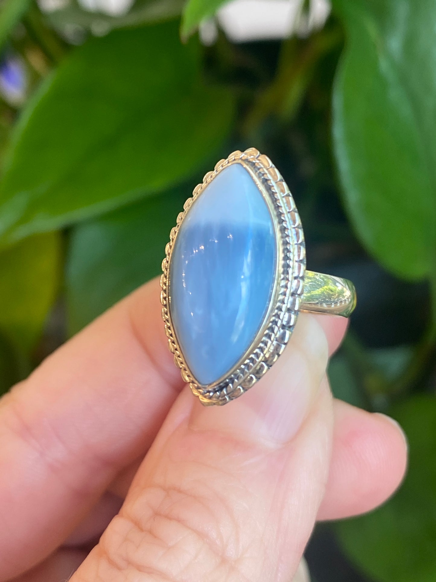 Blue Owyhee Opal Ring, Size 6, Sterling Silver