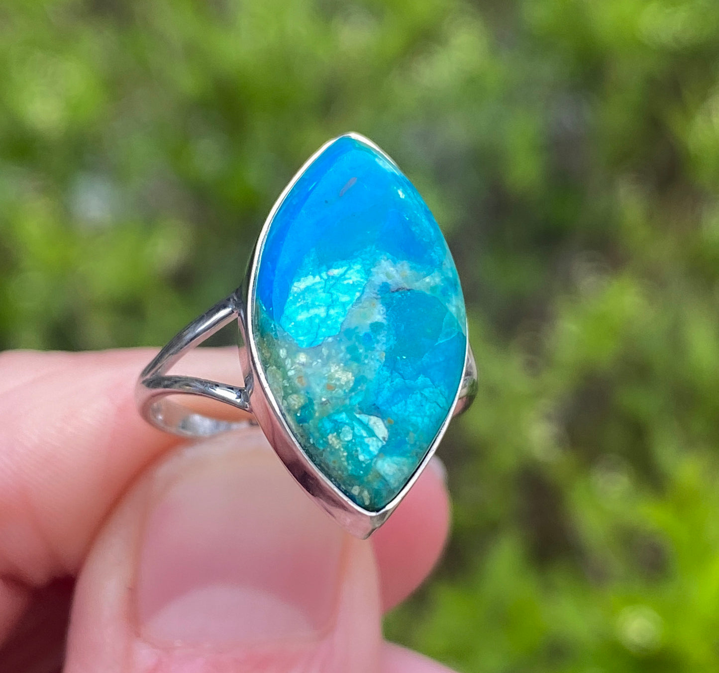 Peruvian Blue Opal Ring, Size 7, Sterling Silver