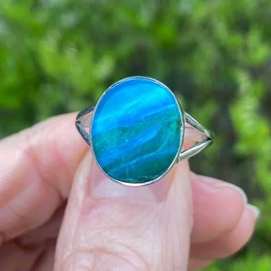 Peruvian Blue Opal Ring, Size 8, Sterling Silver