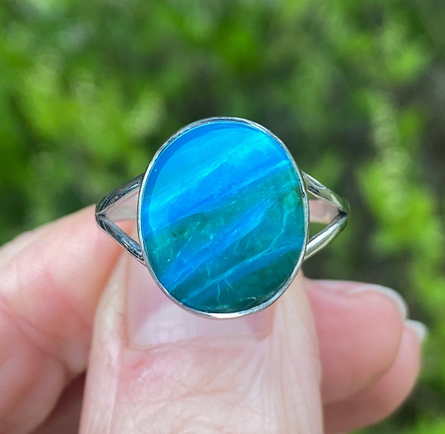 Peruvian Blue Opal Ring, Size 8, Sterling Silver
