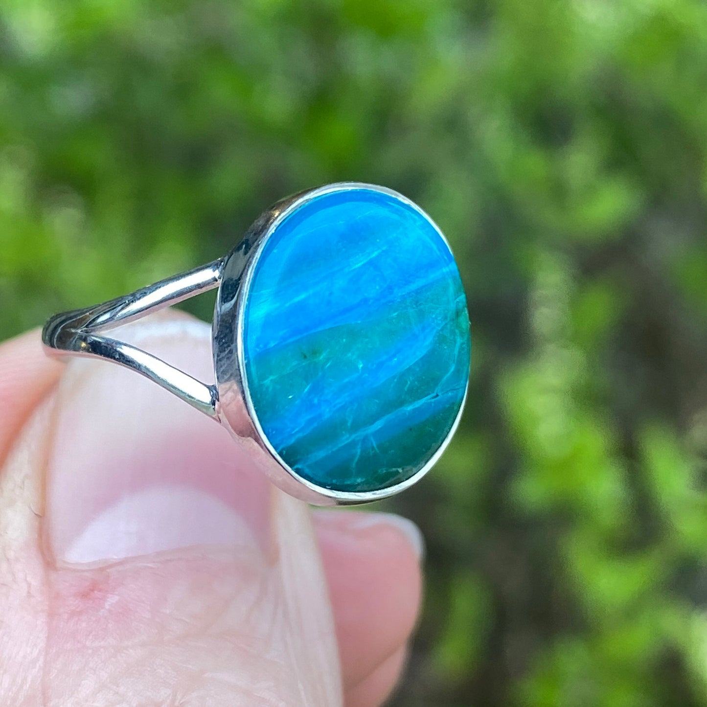 Peruvian Blue Opal Ring, Size 8, Sterling Silver
