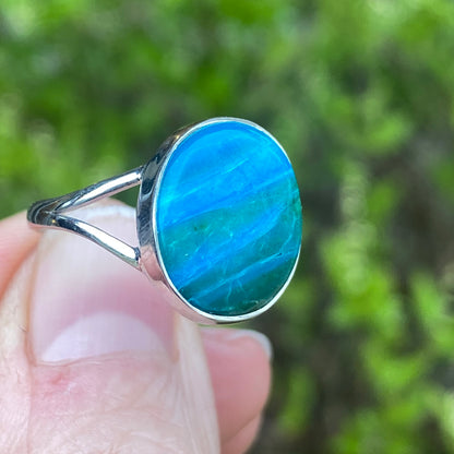 Peruvian Blue Opal Ring, Size 8, Sterling Silver