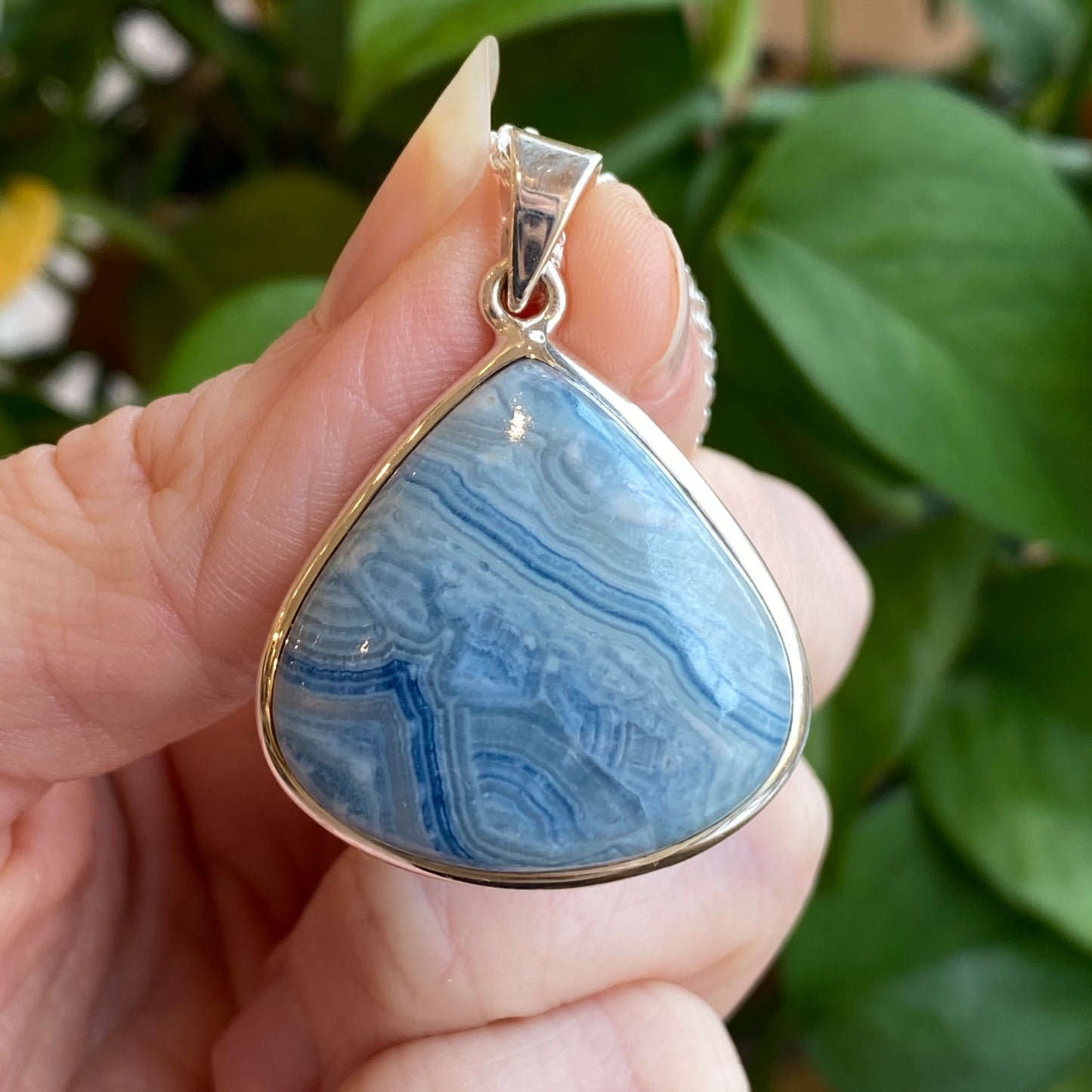 Blue Scheelite Pendant, Sterling Silver