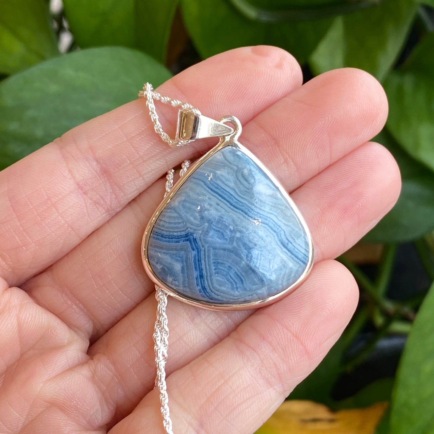 Blue Scheelite Pendant, Sterling Silver