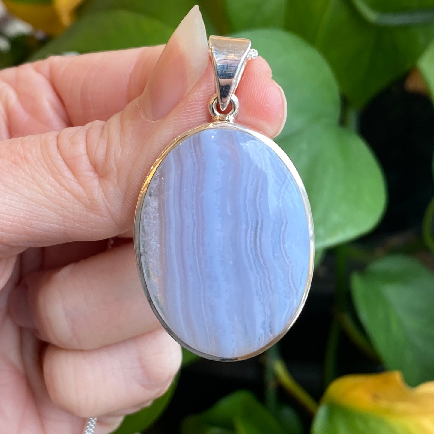 Blue Lace Agate Pendant, Sterling Silver