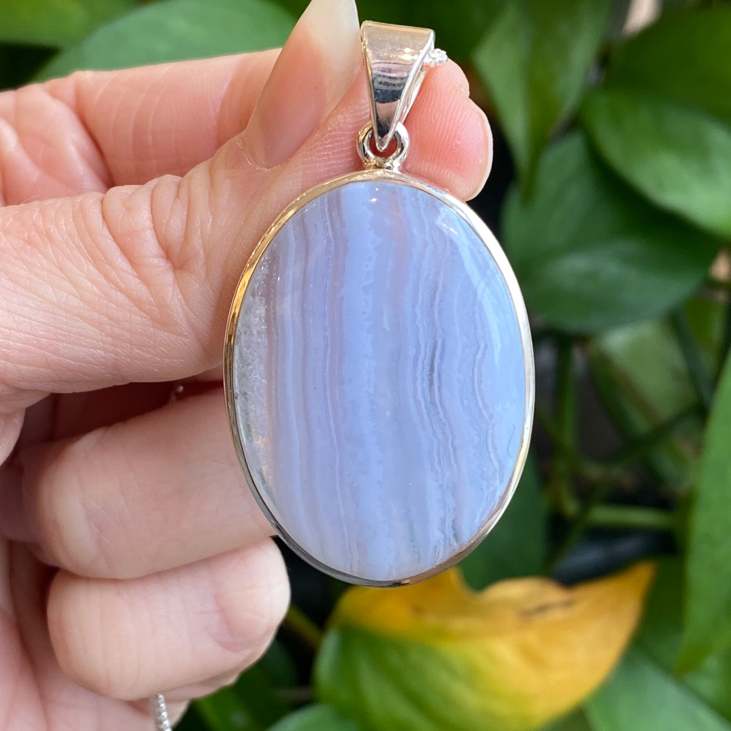 Blue Lace Agate Pendant, Sterling Silver