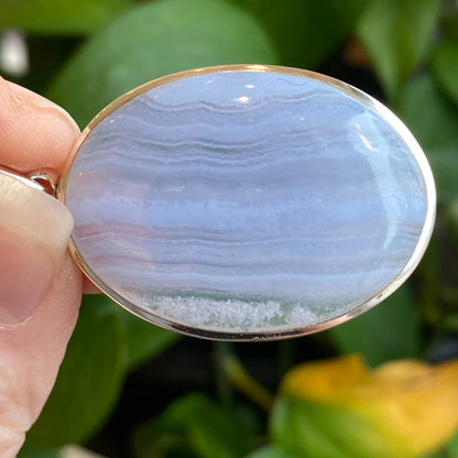 Blue Lace Agate Pendant, Sterling Silver