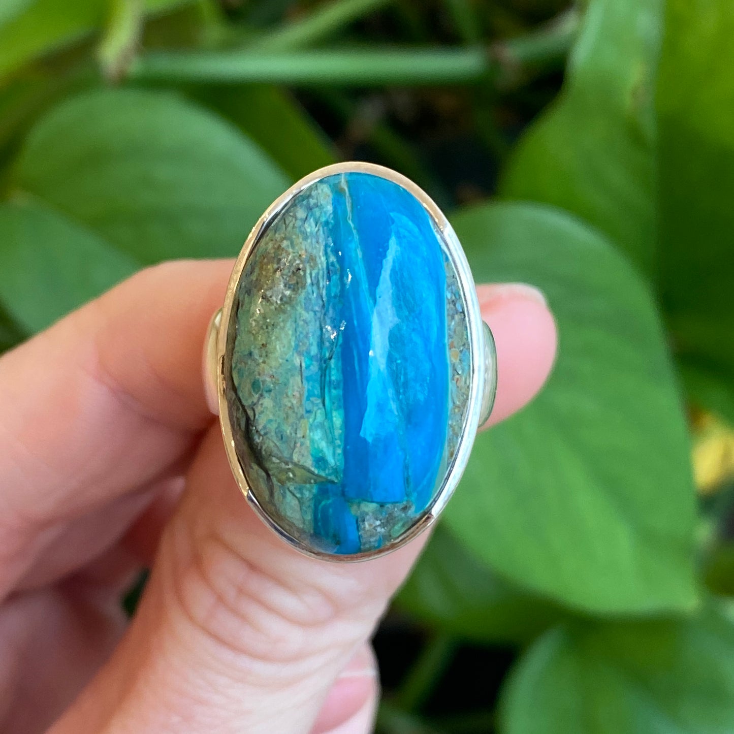 Peruvian Blue Opal Ring, Size 7.5