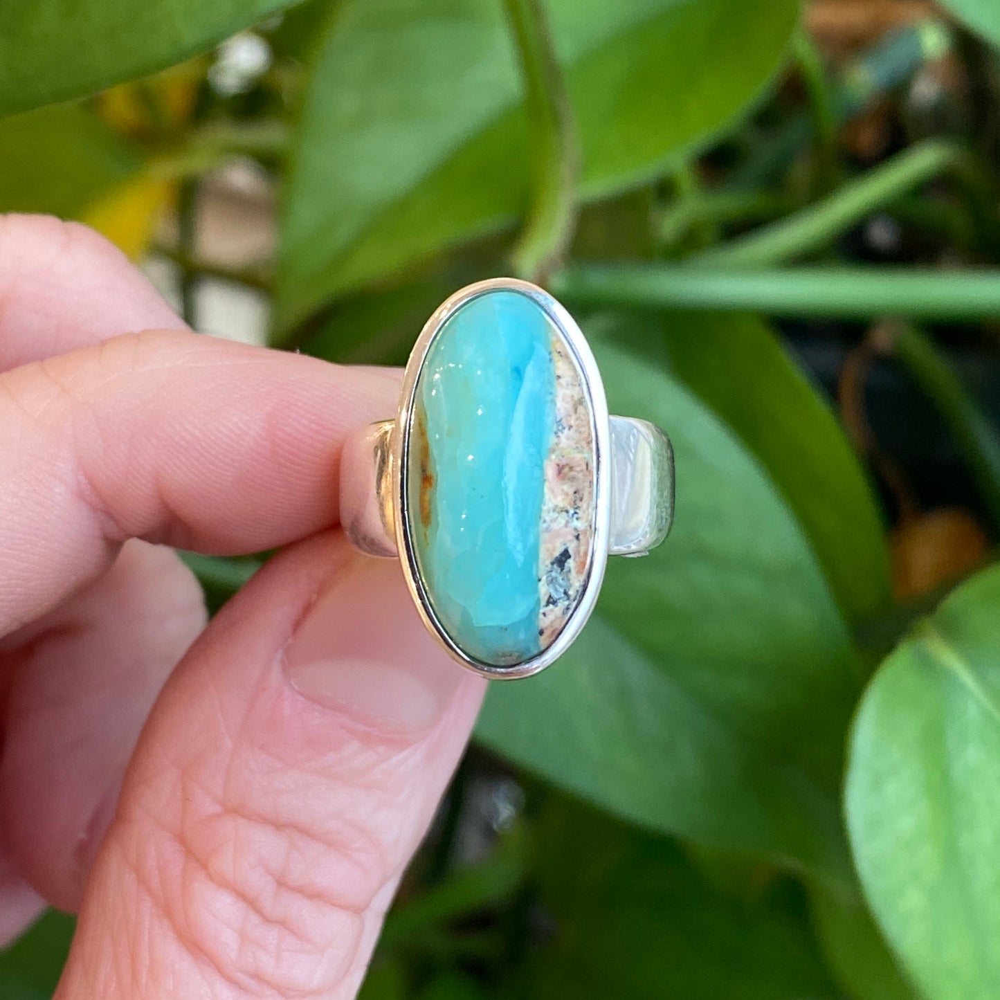 Peruvian Blue Opal Ring, Size 6