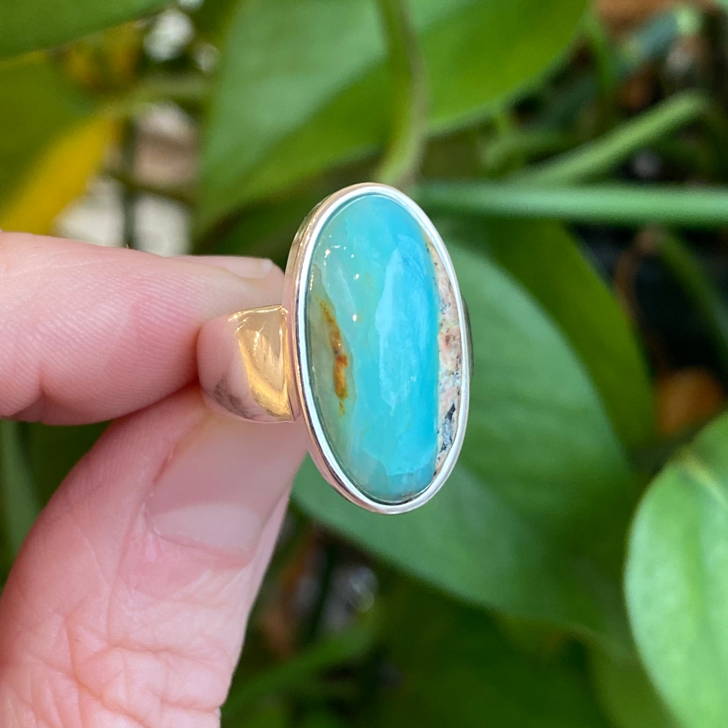 Peruvian Blue Opal Ring, Size 6
