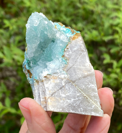 Chrysocolla Quartz on Calcite, Peru