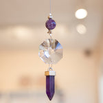 Amethyst Point Crystal Suncatcher, Reiki Infused, Local Artist - Rearview
