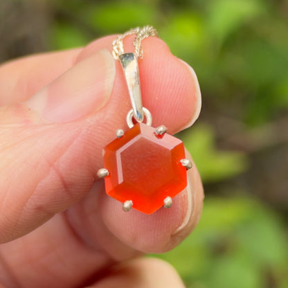 Carnelian Gem Pendant, Sterling Silver, Natural, Freeform Faceted Carnelian