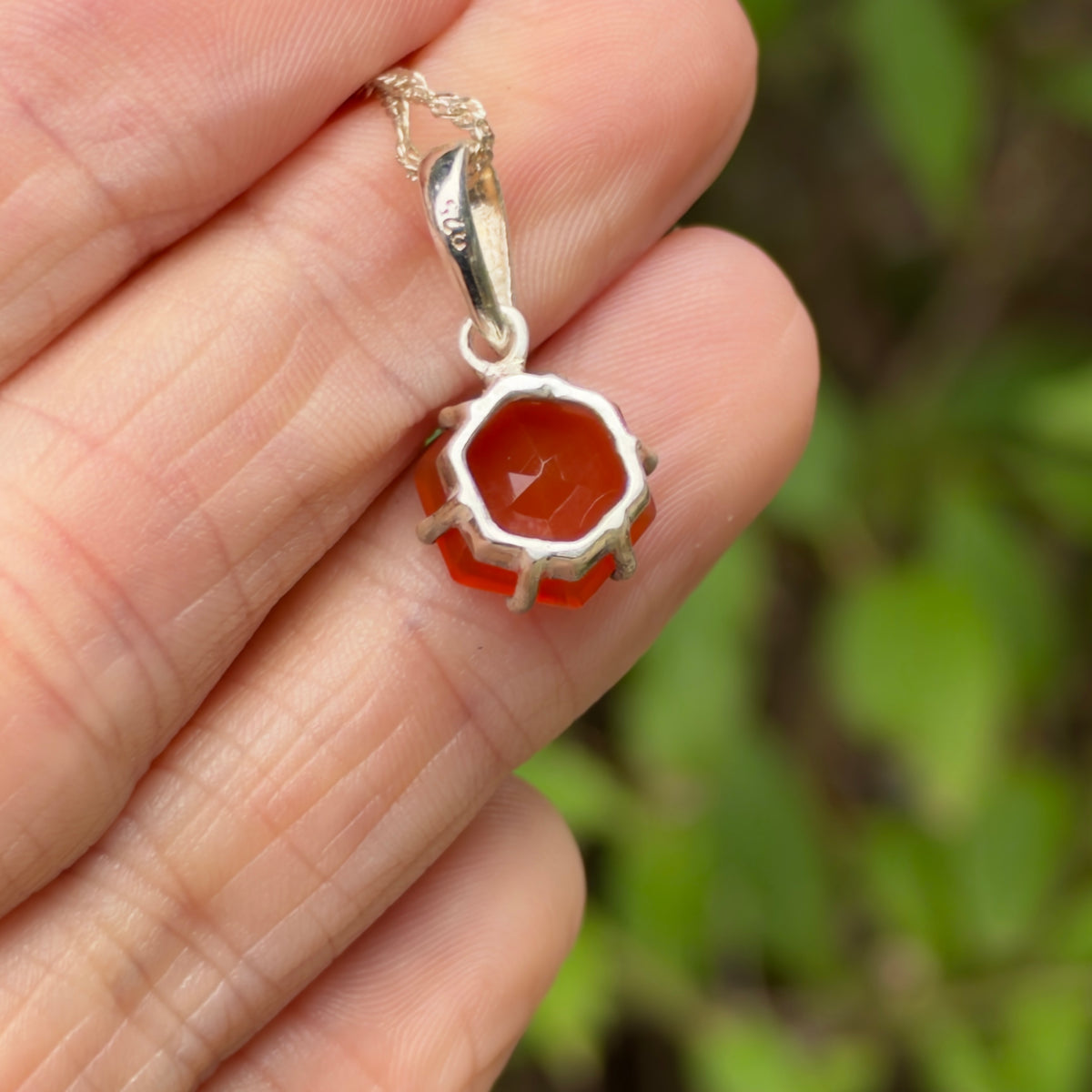 Carnelian Gem Pendant, Sterling Silver, Natural, Freeform Faceted Carnelian