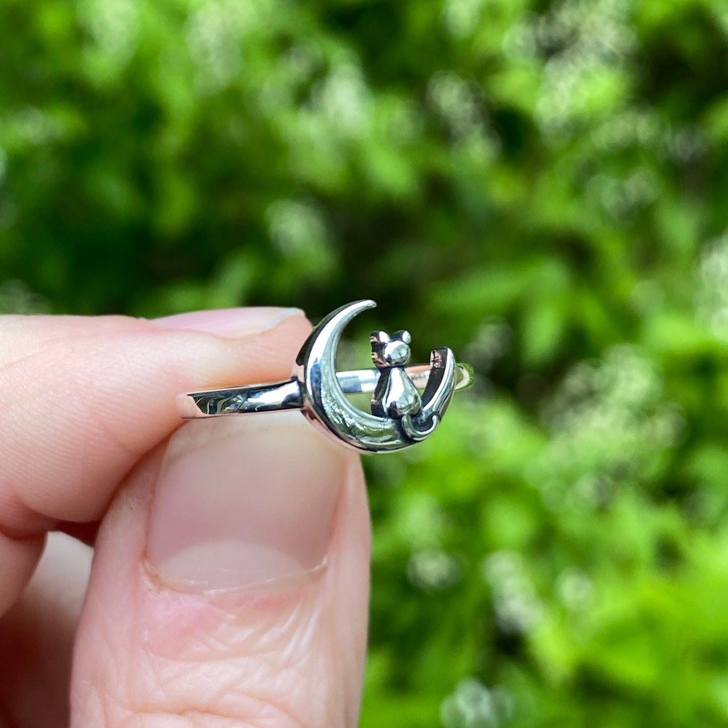 Cat Sitting on the Moon Ring, Solid .925 Silver