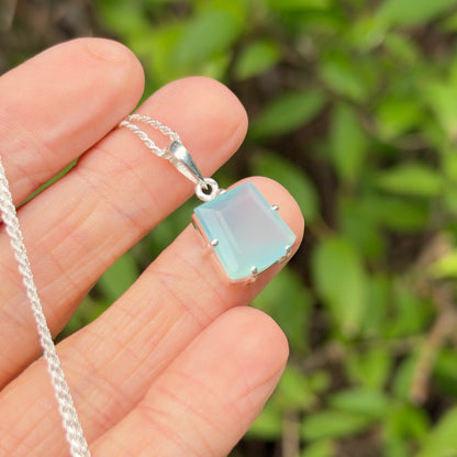 Chalcedony Gem Pendant, Sterling Silver, Natural, Freeform Faceted Chalcedony