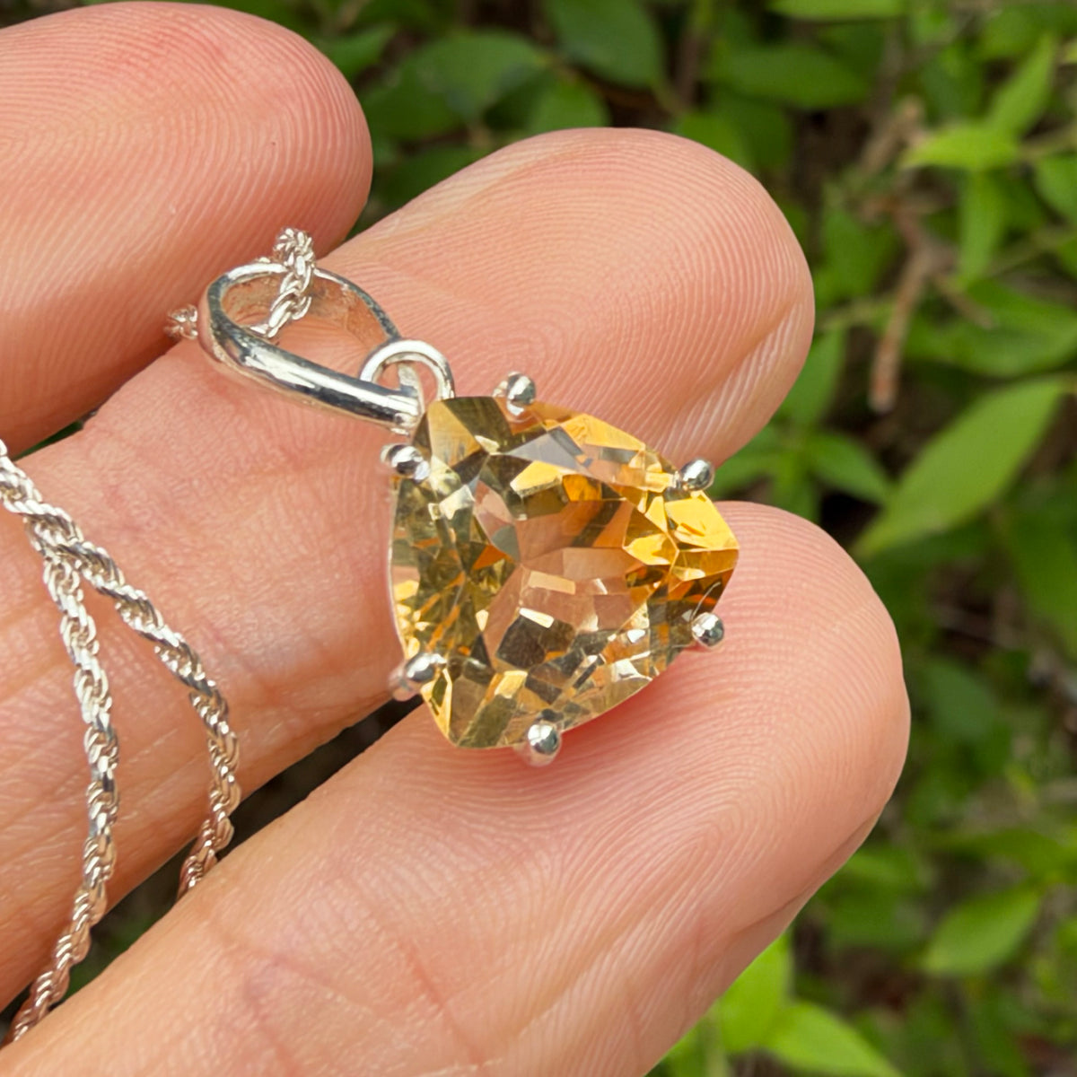 Citrine Trillionaire Pendant, Sterling Silver, Natural