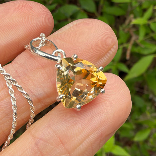 Citrine Trillionaire Pendant, Sterling Silver, Natural