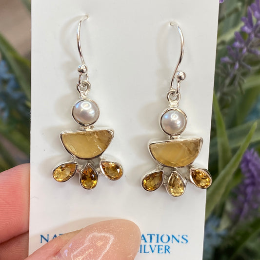 Citrine and Pearl Earrings, .925 Sterling