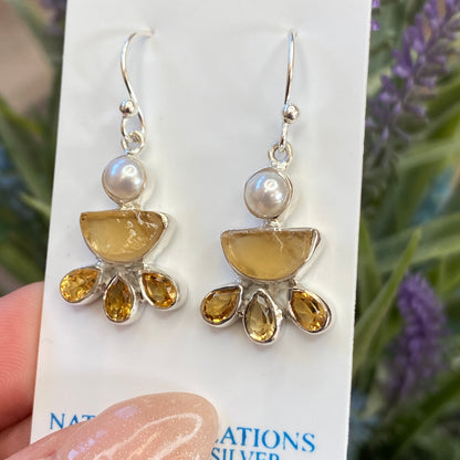 Citrine and Pearl Earrings, .925 Sterling