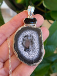 Dendritic Opal and Black Tourmaline Pendant