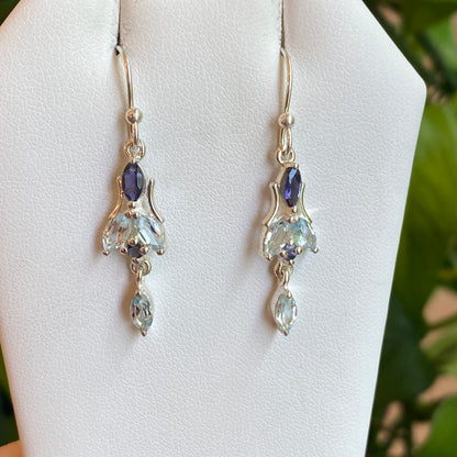 Iolite and Blue Topaz Earrings, Sterling Silver