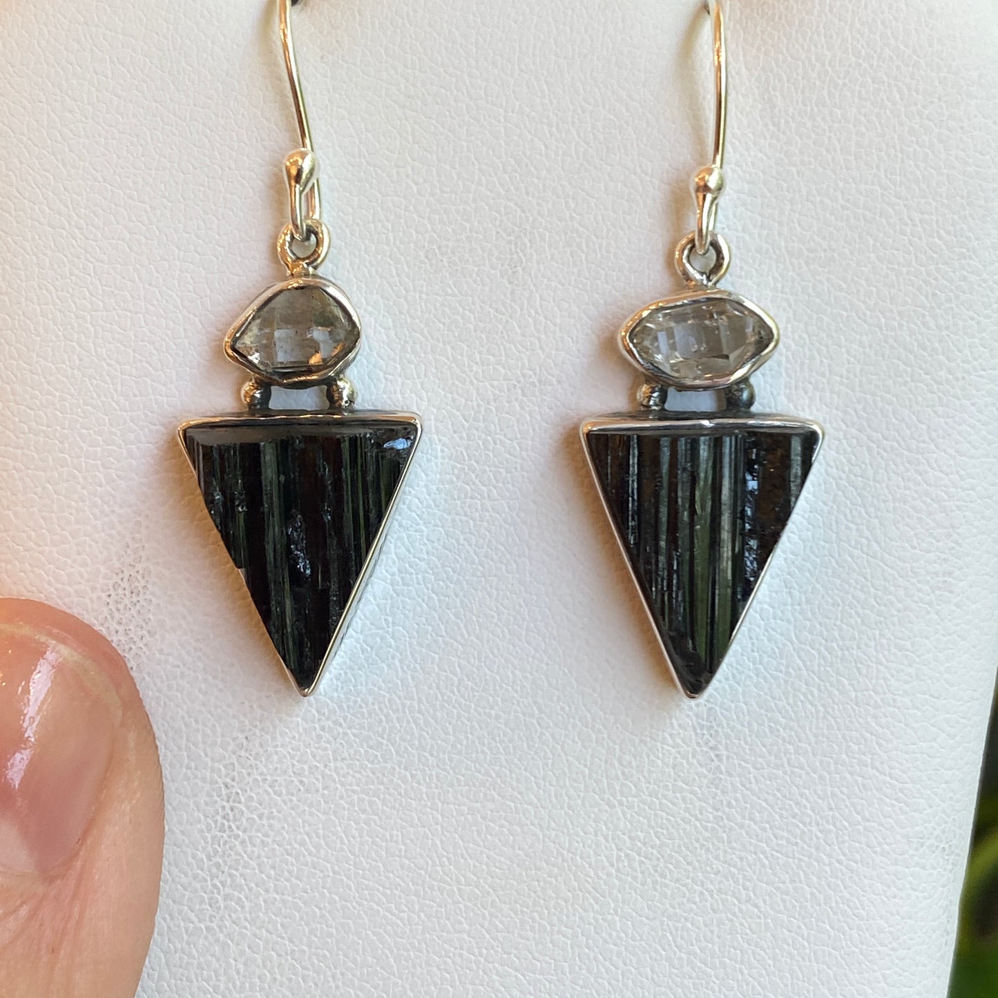 Herkimer Diamond & Black Tourmaline Earrings, Sterling Silver