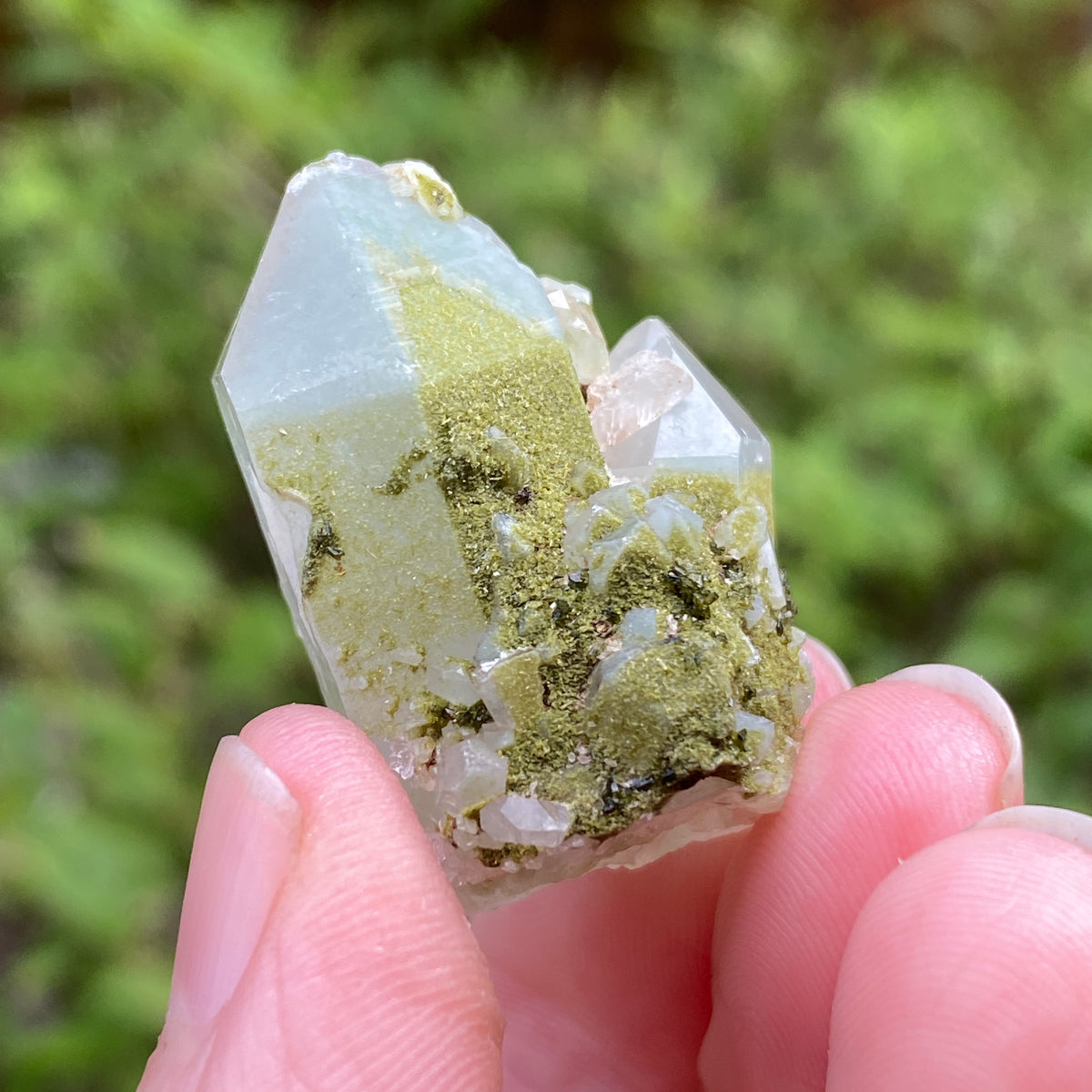 Lime Epidote on Quartz, Turkey