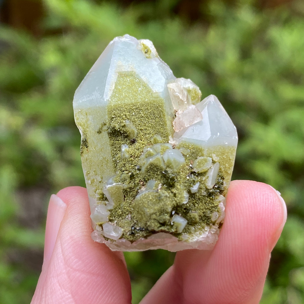 Lime Epidote on Quartz, Turkey