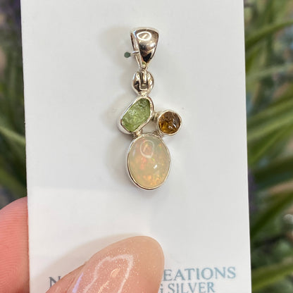 Ethiopian Opal, Peridot and Citrine Pendant, .925 Sterling