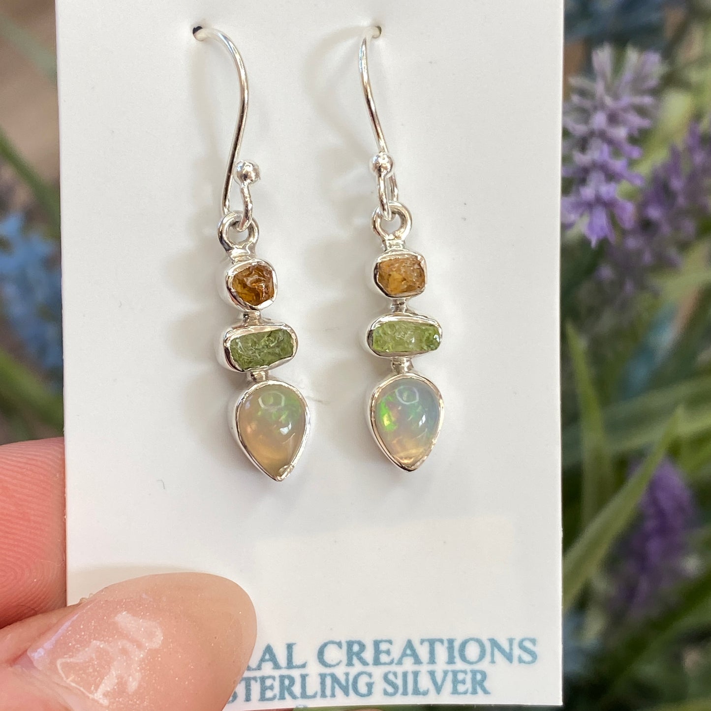 Ethiopian Opal, Peridot and Citrine Earrings, .925 Sterling