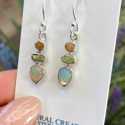 Ethiopian Opal, Peridot and Citrine Earrings, .925 Sterling