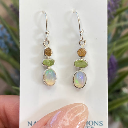 Ethiopian Opal, Peridot and Citrine Earrings, .925 Sterling