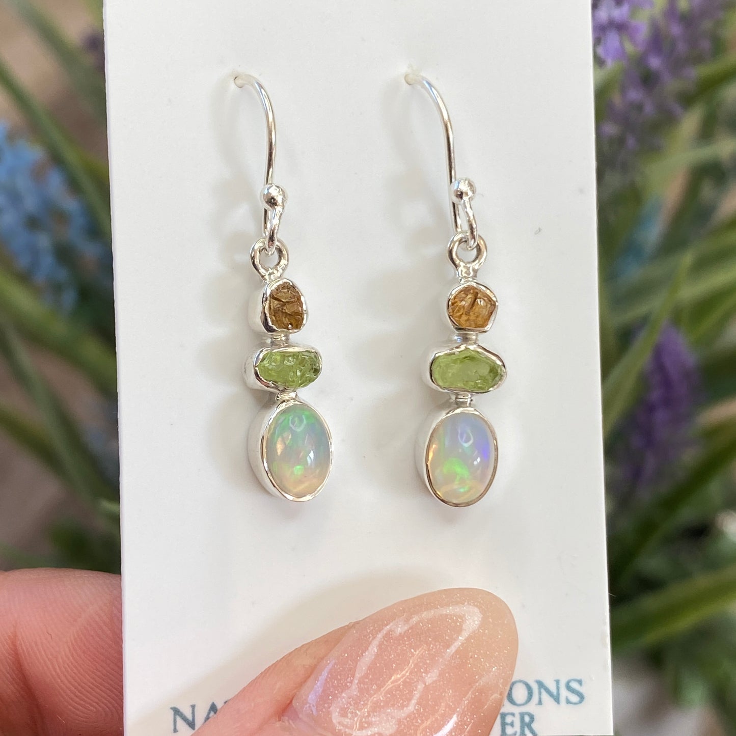 Ethiopian Opal, Peridot and Citrine Earrings, .925 Sterling