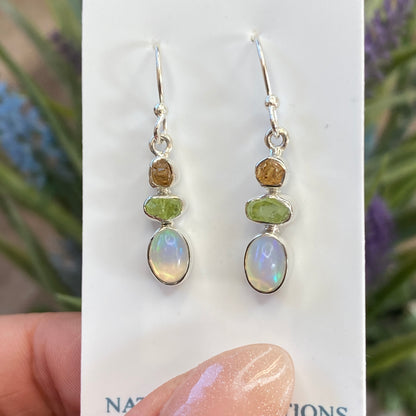 Ethiopian Opal, Peridot and Citrine Earrings, .925 Sterling