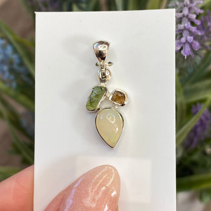 Ethiopian Opal, Peridot and Citrine Pendant, .925 Sterling