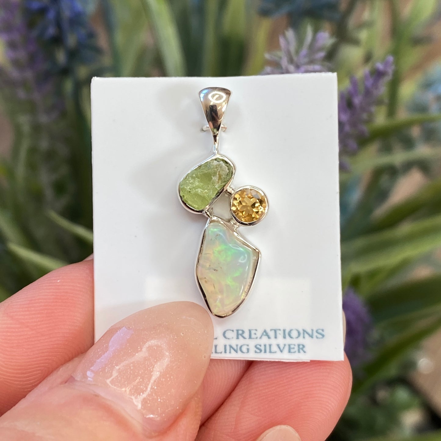 Ethiopian Opal, Peridot and Citrine Pendant, .925 Sterling