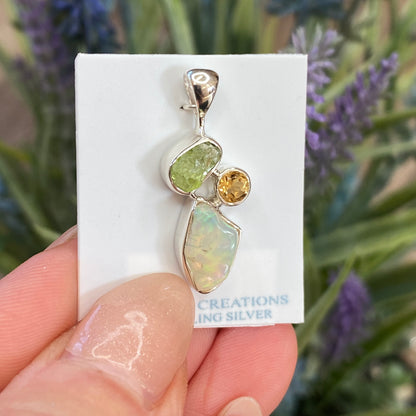 Ethiopian Opal, Peridot and Citrine Pendant, .925 Sterling