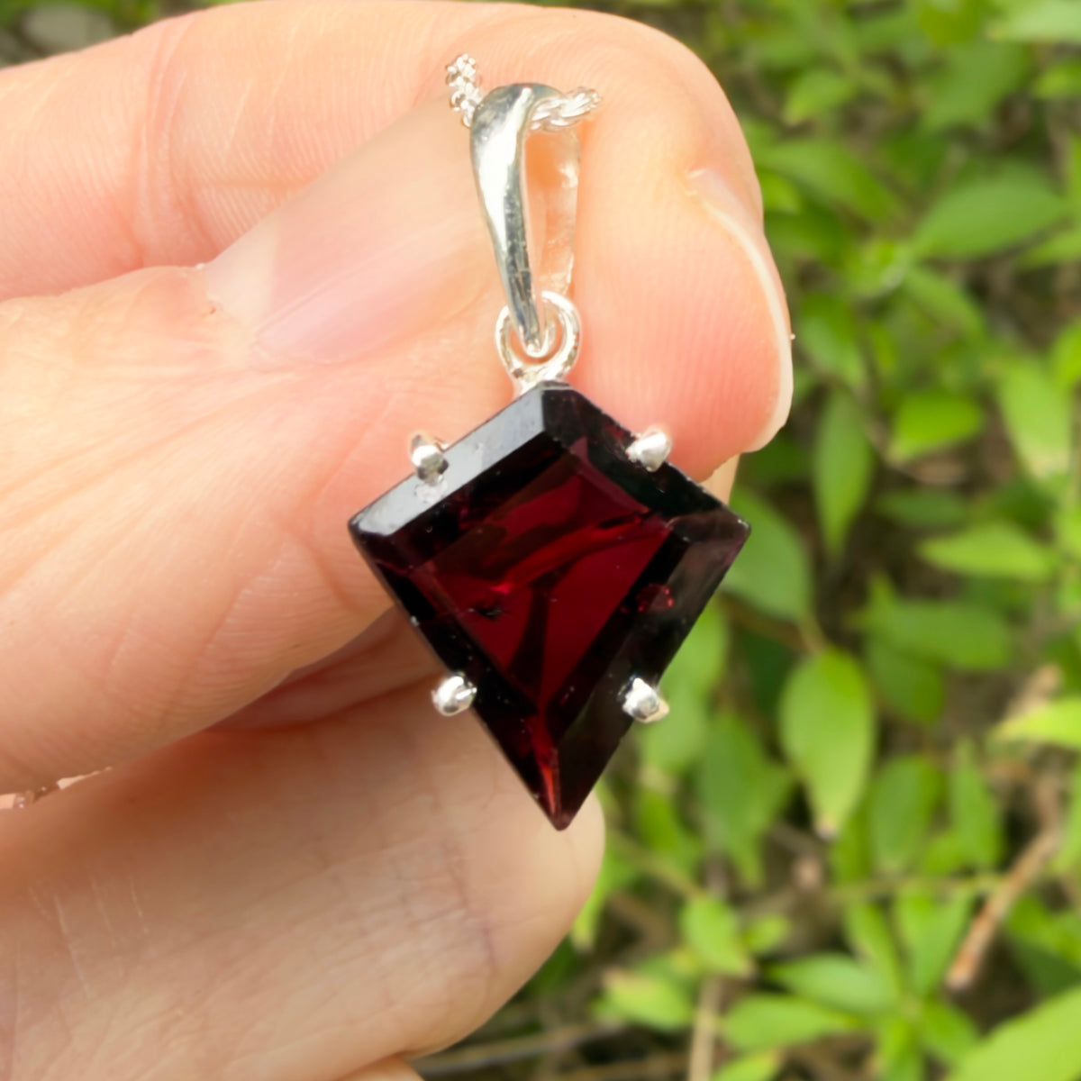Garnet Gem Pendant, Sterling Silver, Natural, Freeform Faceted Garnet