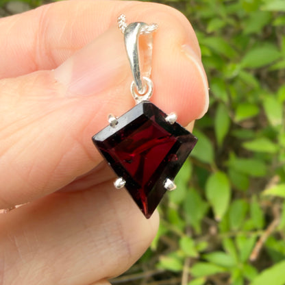 Garnet Gem Pendant, Sterling Silver, Natural, Freeform Faceted Garnet