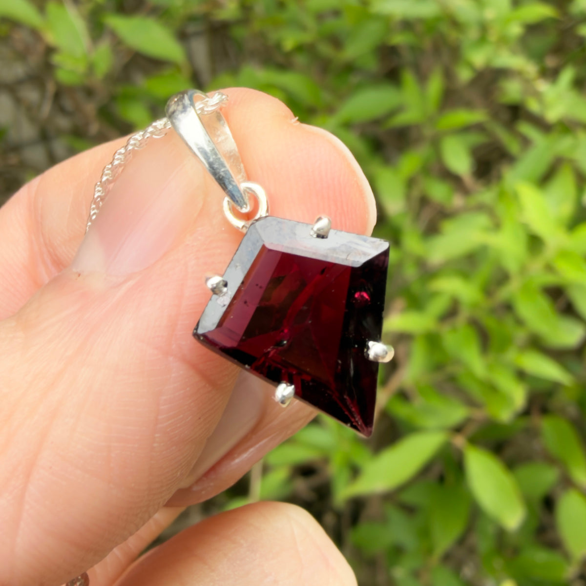 Garnet Gem Pendant, Sterling Silver, Natural, Freeform Faceted Garnet