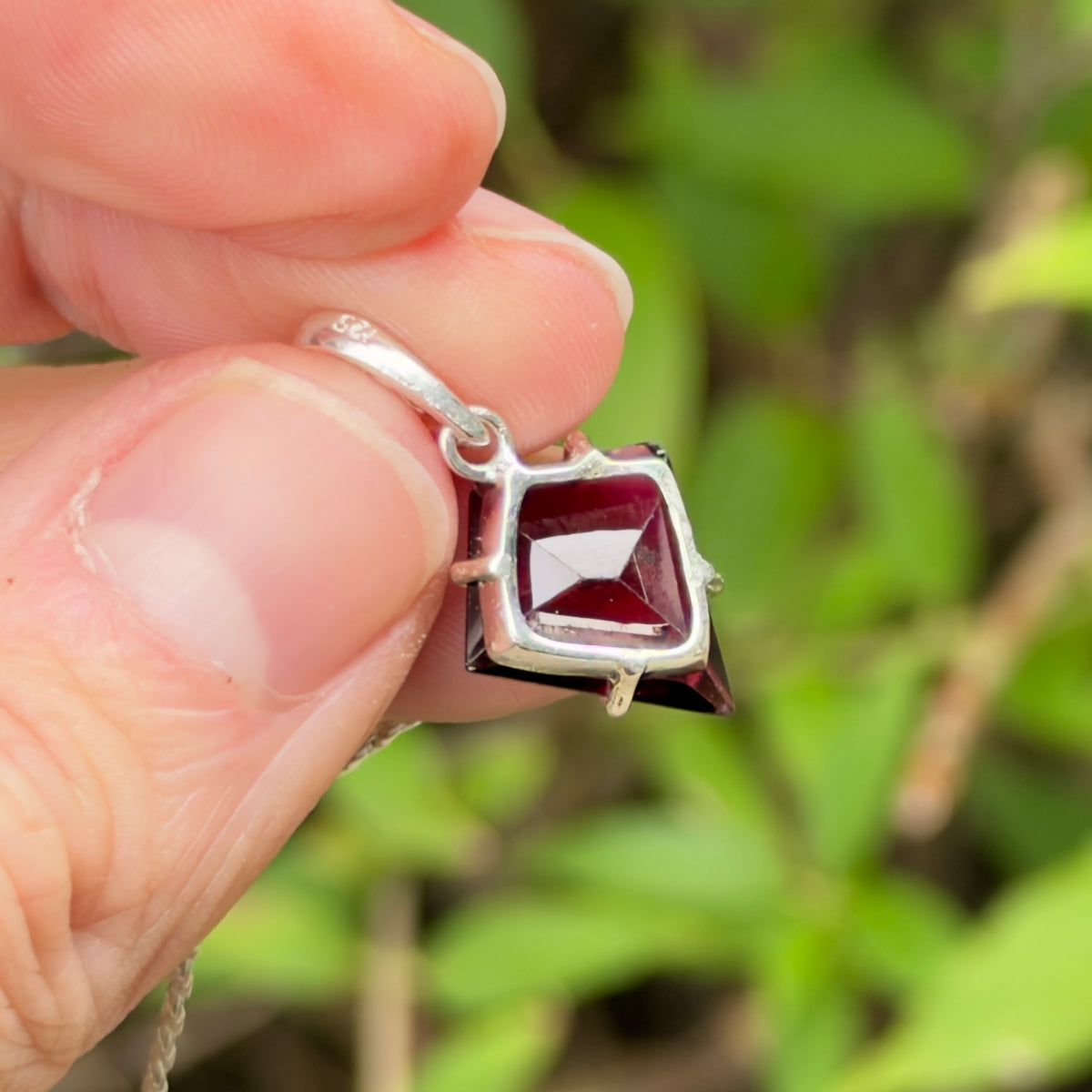 Garnet Gem Pendant, Sterling Silver, Natural, Freeform Faceted Garnet
