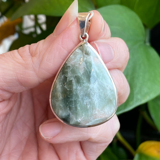 Green Apophyllite with Scolecite Pendant, Sterling Silver