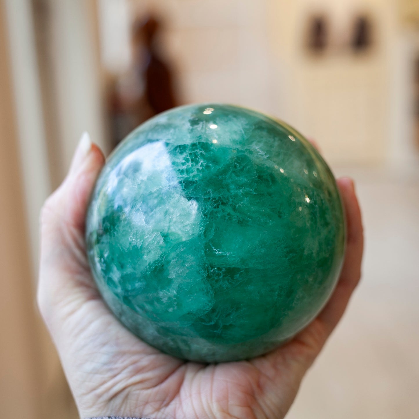 Green Fluorite Sphere, 92mm