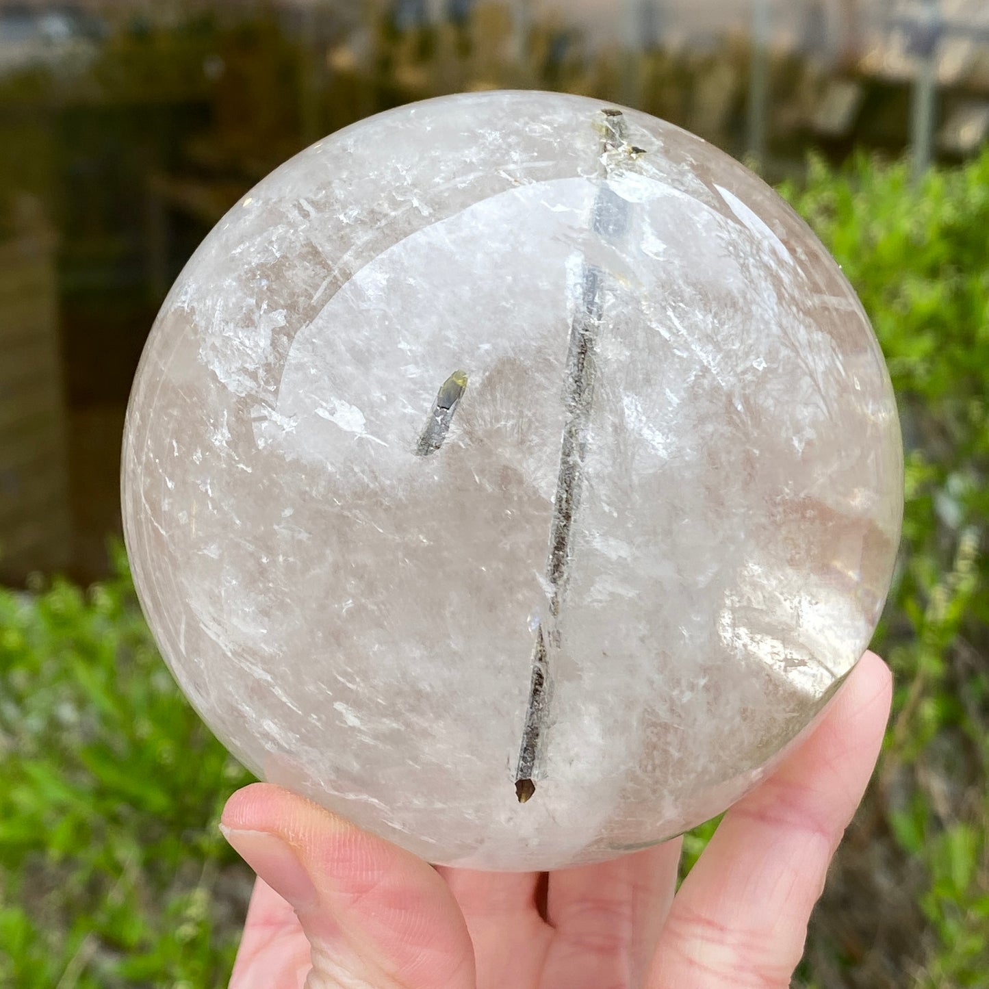 Green Rutile in Quartz Sphere, Diamantina, 3.5in