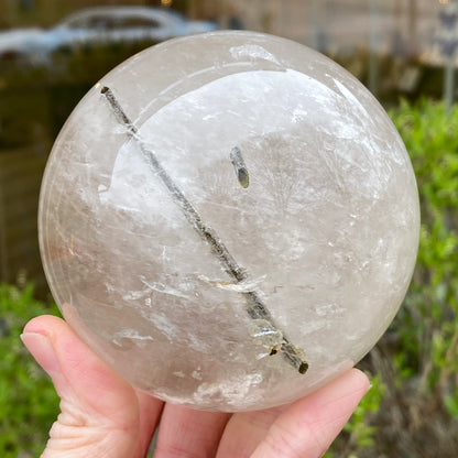 Green Rutile in Quartz Sphere, Diamantina, 3.5in