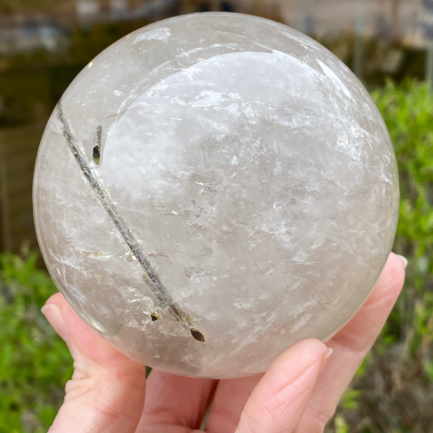 Green Rutile in Quartz Sphere, Diamantina, 3.5in