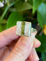Raw Green Tourmaline Ring, Size 6, Sterling Silver