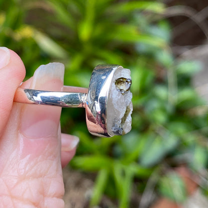 Raw Green Tourmaline Ring, Size 7